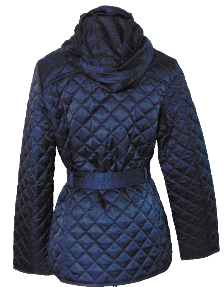 Croft & Barrow Womens navy quilted Jacket Rain/Wind resistant Spring Coat Hood~S - Image 2 of 4