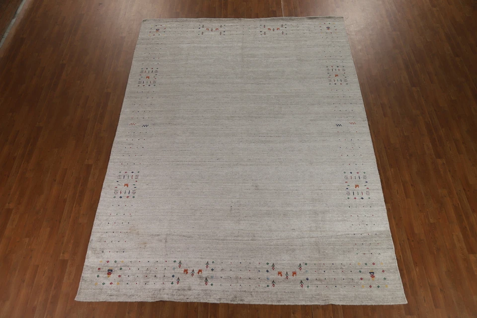 Beige Gabbeh Area Rug Hand-knotted Wool Rug 9x12 ft - Image 3 of 4
