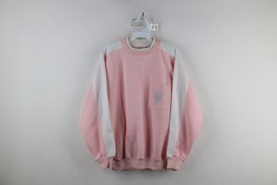 Vtg 90s Country Primitive Womens Large Color Block Flower Pocket Sweatshirt Pink