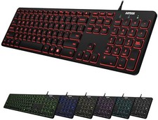 Backlit USB Wired Full Size Keyboard with Media Hotkey for PC and Laptop