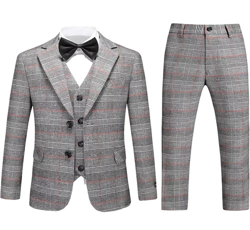 Costume Garçon Adolfo - Veste Et Pantalon Gris Moutarde à Carreaux - Taille 5 - Occasion Très Bon état