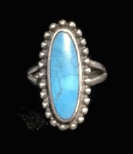 Vintage Sterling Silver Southwest Long Turquoise Ring Size 5.25  5.3g