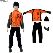 Orange Skiing Jacket Clothes Set for 12" Boy Doll Black Pants Hat Shoes Outfits