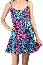 Womens Printed Strappy Cami Swing Sleeveless Ladies Mini Dress Vest Top Summer 