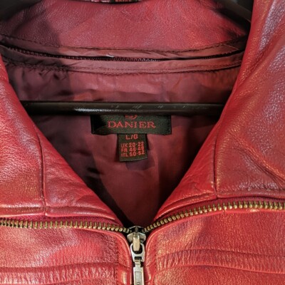 Danier Red Leather Coat Jacket Long L Lined Thermolite Active