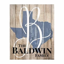 Personalized Wood Family Name Sign With Established Date & State Shape 16x20