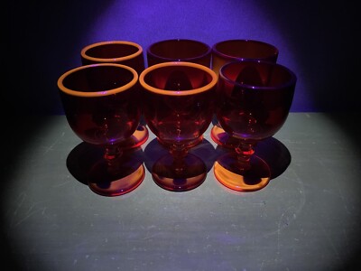 Set Of 6 Glow Under UV Hoffman House Ruby Wine Glasses By Imperial Glass Ohio