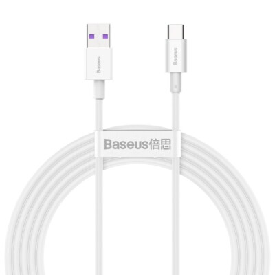 Baseus USB zu USB Typ-C-Kabel   2 m, 6A, 66W Schnellladekabel in Weiß