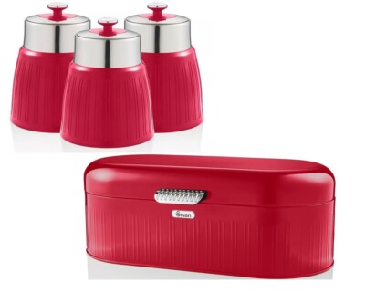 Tee Kaffee Zucker Brotkasten Set Küche Lebensmittel Aufbewahrung Kanister Glas mit Deckel Rot