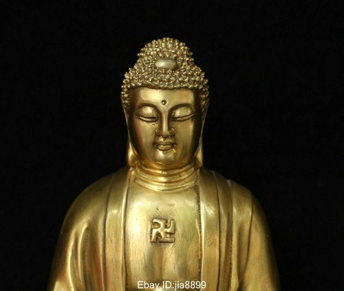 9.2" Chinese Tibet Buddhism Brass Seat Louts Shakyamuni Amitabha Buddha Statue - 第 2/11 張圖片