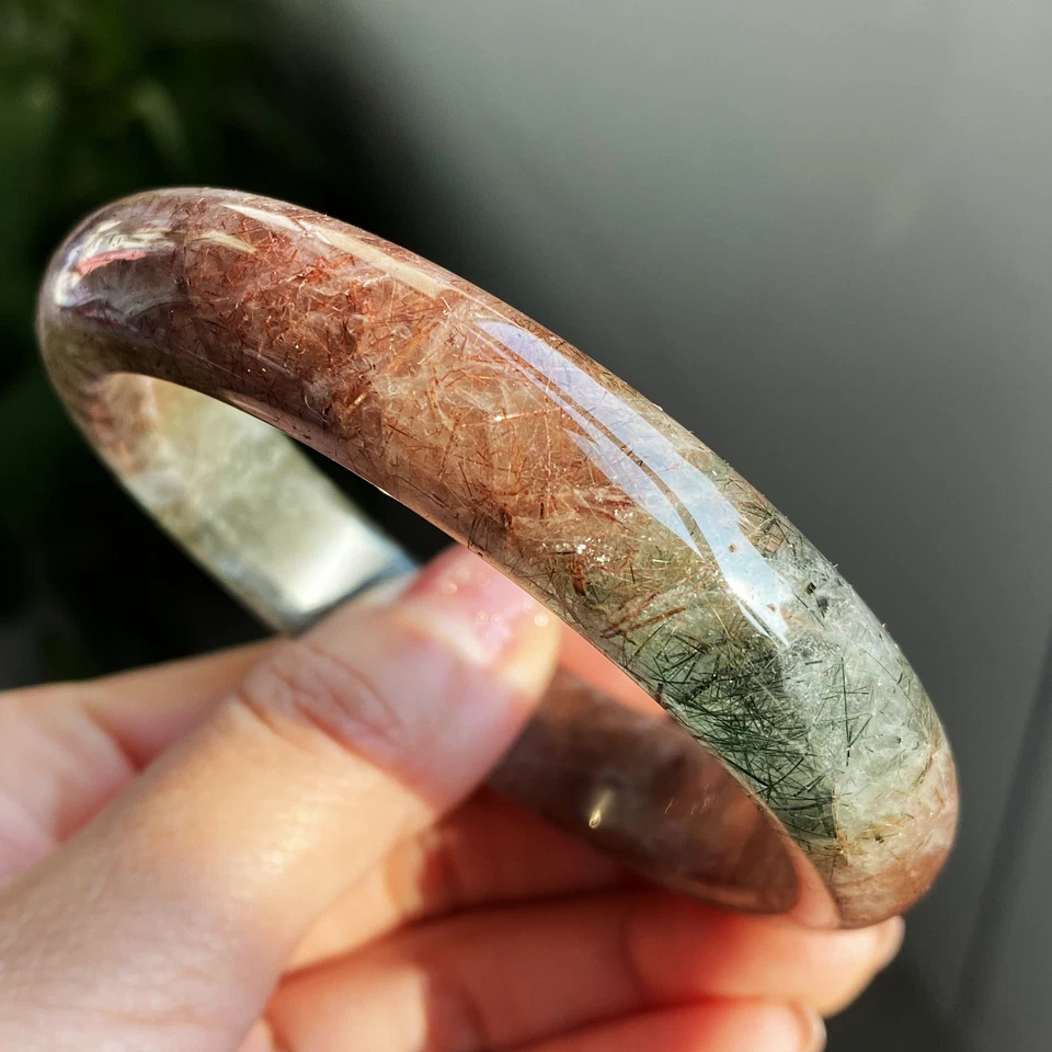 60.8mm Natural Red Copper Green Rutilated Quartz Crystal Bangle AAAA - Image 2 of 4