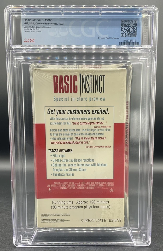 CGC 9.4 A 1992 Basic Instinct VHS MOVIE Sealed Graded New IGS VGA - Image 2 of 3