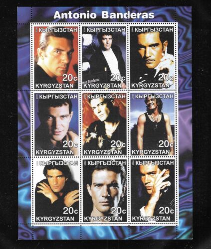MNH 2000 Kyrgyzstan Antonio Banderas 9 Stamp Souvenir Sheet Movie Star Actor