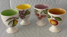 Set of 4 Vintage Porcelain Egg Cups Asst Colors Fruit Japan Free Shipping