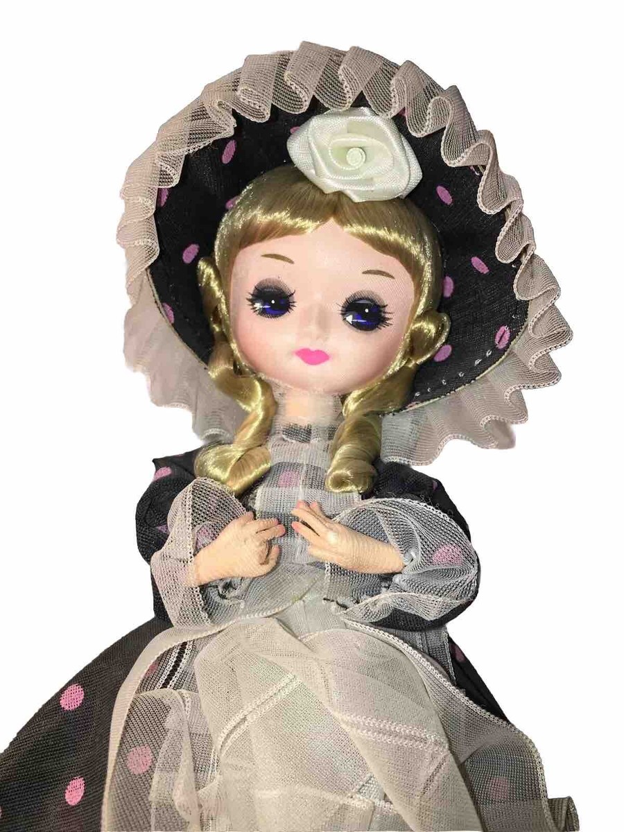 VTG Bradley Big Eye Doll Music Box Blonde Southern Belle PINK