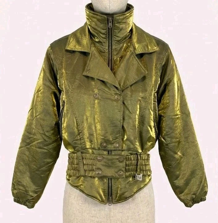 Vtg NILS Ski Jacket Metallic Gold Iridescent Peplum Smocked Waist 80s 90s Sz 8
Opens in a new window