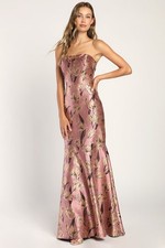  Lulus Gowning Around Mauve Floral Jacquard Strapless Maxi Dress Size M