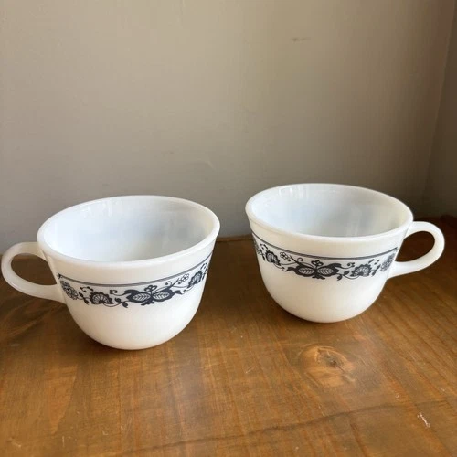 Pyrex Corning Vintage Milk Glass Old Town Blue Onion Coffee Cups/Mugs-Set of 2