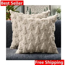 Christmas Tree Pillow Covers 18x18 inch Set of 2 Christmas Decoration Beige S...