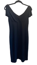 David Meister Black V-Neck Short Sleeve Cocktail Dress Size 4 Elegant