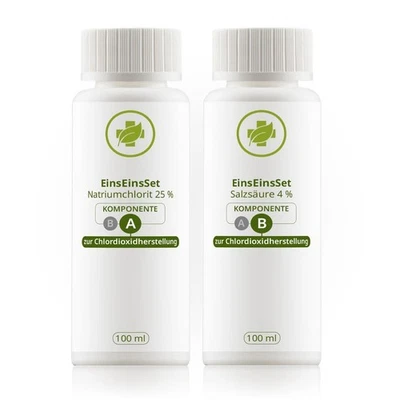 VITALUNDFITMIT100 GMBH Natriumchlorit 25% 100 ml + Aktivator 4% Salzsäure 100 ml in HDPE Flasche | Set