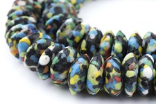 Jumbo Fused Rondelle Recycled Glass Beads 20mm Ghana African Multicolor Disk