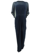 Adrianna Papell Women's Ruched-Cape Gown (8, Midnight)