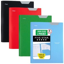 Five Star 2-Pocket Plastic Folder with Stay-Put Tabs and Prong Fasteners, Holds