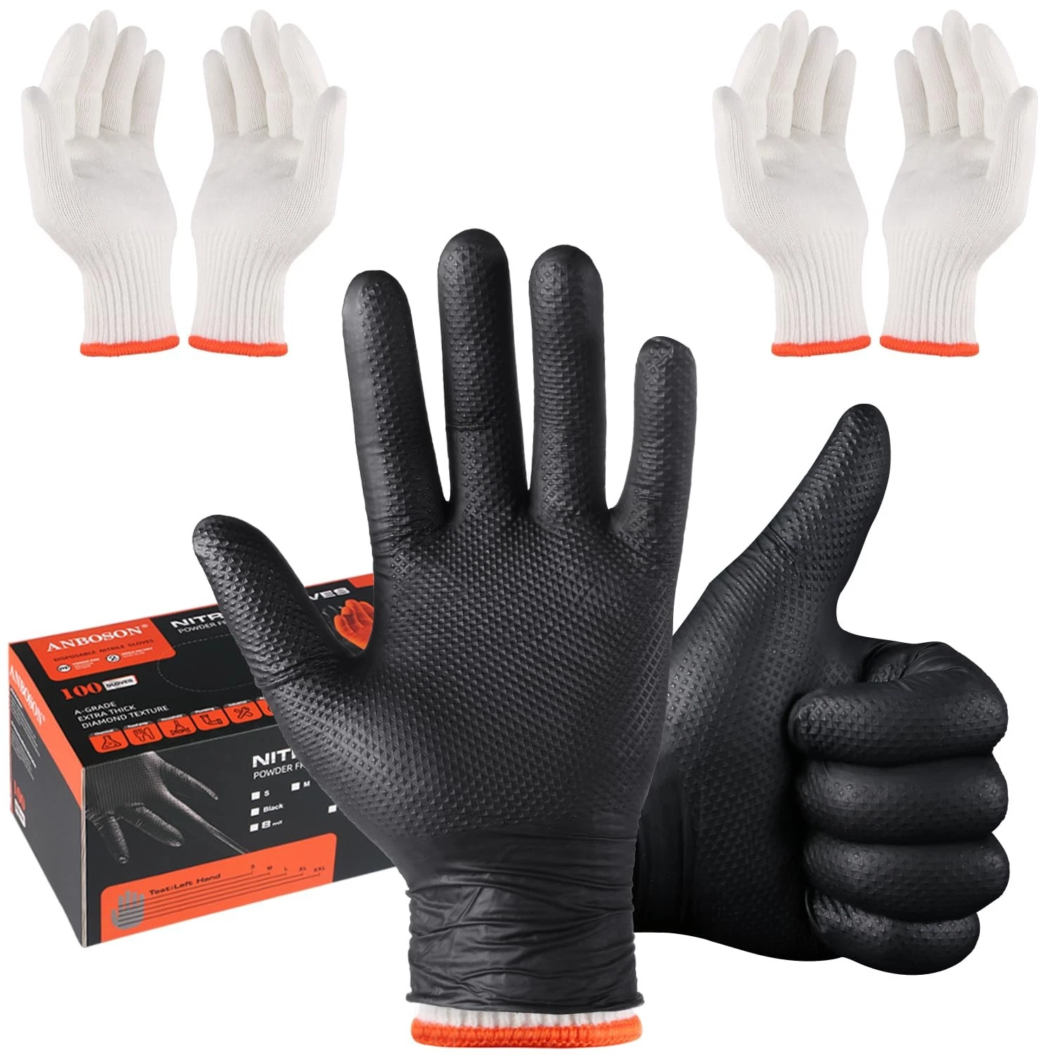 ANBOSON BBQ Gloves Disposable-Heat Resistant Cooking & Grilling Large, Black
