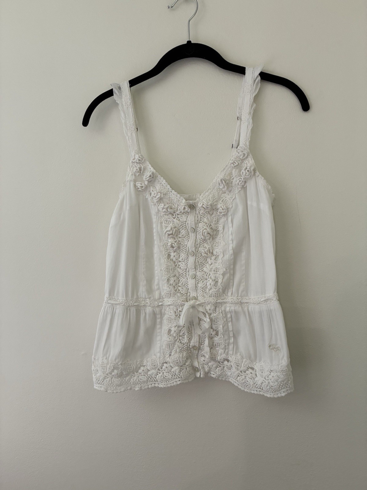 Abercrombie & Fitch White Lace Rosette Camisole Tank Top Cotton Small