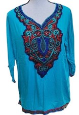 Anjli Embroidered Boho Hippie Top Size Medium Green