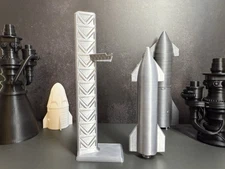 SpaceX Starship Rocket with Launch Tower | 3D Printed Model | Silky Silver |...
