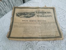 Antigua máquina de coser vintage certificado de garantía blanca papel foto nostálgica