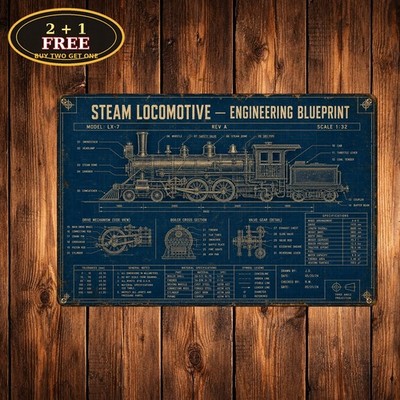 Industrial Steampunk Locomotive Train Clockwork Gears Metal Tin Sign