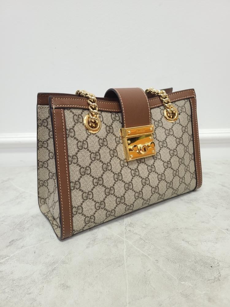 Gucci GG Supreme Brown Padlock Chain Shoulder Bag 78373274