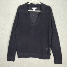 Halston Linen Sweater XL Navy Purple Sheer Minimalist Quiet Luxury Tennis Prep