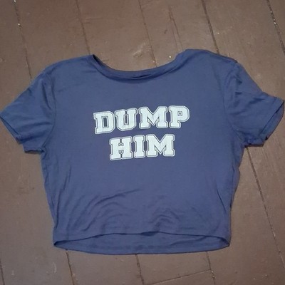 Women's Blue Cropped Graphic Print T-Shirt ''DUMP HIM'' Crew Neck Short S