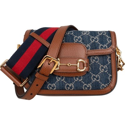Gucci Monogram GG Denim Horsebit 1955 Shoulder Crossbody Bag Tasche
