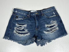 Kancan Jean Shorts Womens Size 9 Distressed Denim Blue Frayed Hem Casual Summer