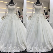 Elegant Wedding Dresses Long Sleeves Scoop Neck Lace Appliques Bridal Gowns