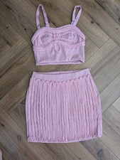 Pink Crochet Rope Two-Piece Co-ord Set top & skirt - size: S / M