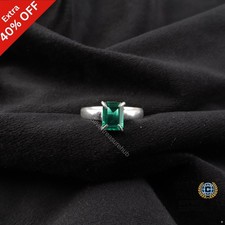 Valentines Sale 925 Sterling Silver Green Emerald Gemstone May Band Bezel Ring