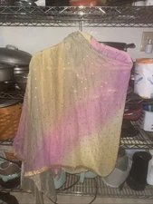 Pinks And Yellow Sheer Scarf With Gold Trim