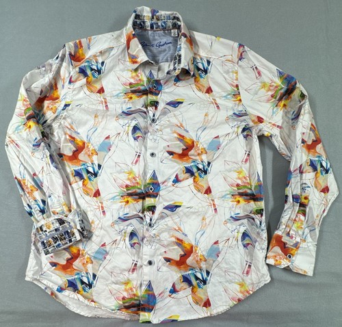 Robert Graham Large Long Sleeve White Abstract Floral Shirt Classic Fit