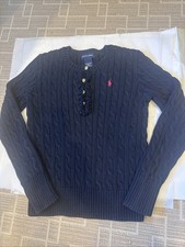 Ralph Lauren Youth Girls Size 12-14 Cable Knit 1/2 Button Down Sweater Navy
