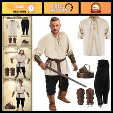 4 Pcs Men's Renaissance Pirate Costume Set - Medieval Shirt, Ankle Pants Belt