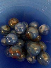 Vintage Lot of 21 Blue Swirl Glass Marbles .75"