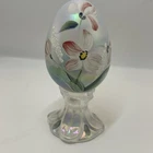 Vintage Rare Fenton Hand Paint Irridescent Egg Pedestal Figurine USA Floral