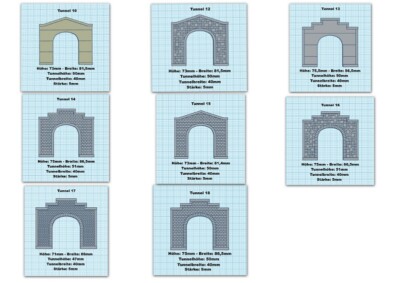 Tunnelportal Tunnel Spur N  - 8 versch. Modelle - 3D Druck PLA - Farbe Grau
