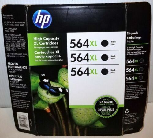 ORIGINAL HP 564xl Black Ink Cartridge 3-Pack BRAND NOS 3 Black Ink NIP - Picture 1 of 1